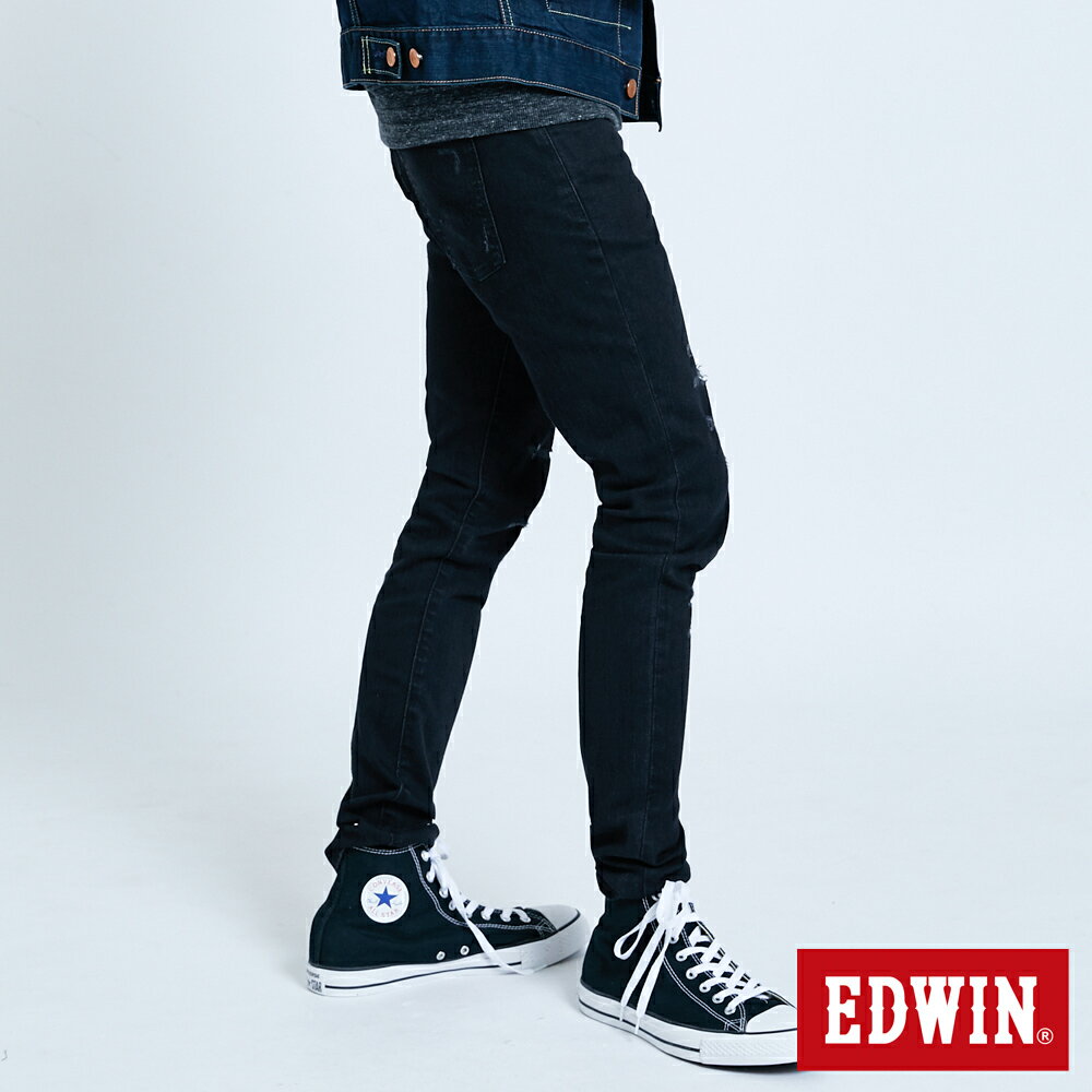 EDWIN 男款 503 BASIC 修身微破窄直筒褲 (黑色) 4