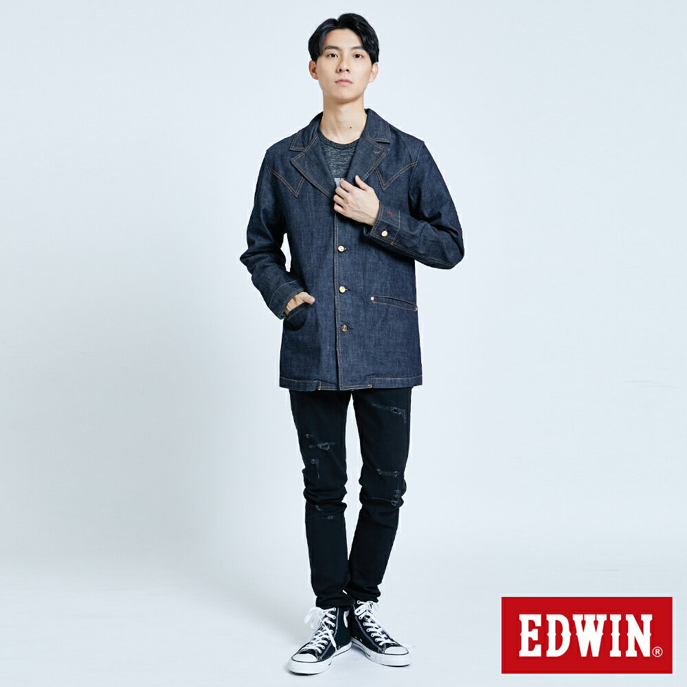 EDWIN 男款 503 BASIC 修身微破窄直筒褲 (黑色) 5