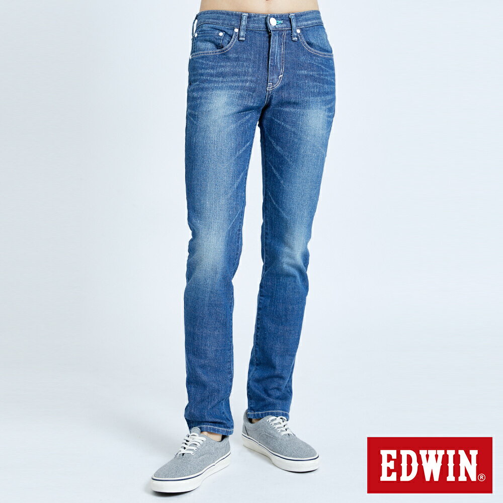 EDWIN 503 EDGE 窄直筒牛仔褲(綠色袋花)-男款 拔淺藍 SLIM #滿2件享折扣