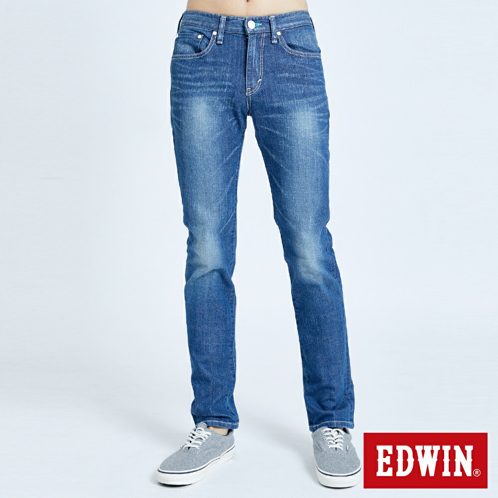 特降品↘EDWIN 503 EDGE 加大碼 窄直筒牛仔褲(綠色袋花)-男款 拔淺藍 SLIM #丹寧服飾特惠