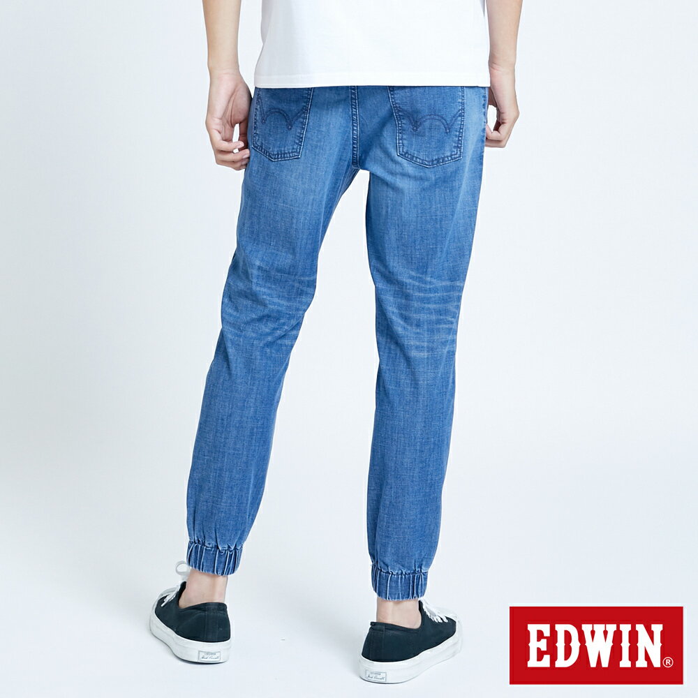 EDWIN 輕柔五袋式 伸縮束口牛仔褲-男女款 石洗藍 JOGGER 2