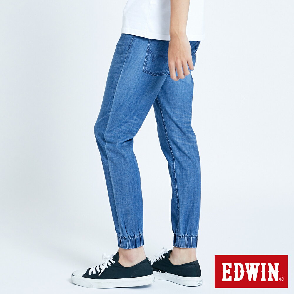 EDWIN 輕柔五袋式 伸縮束口牛仔褲-男女款 石洗藍 JOGGER 3