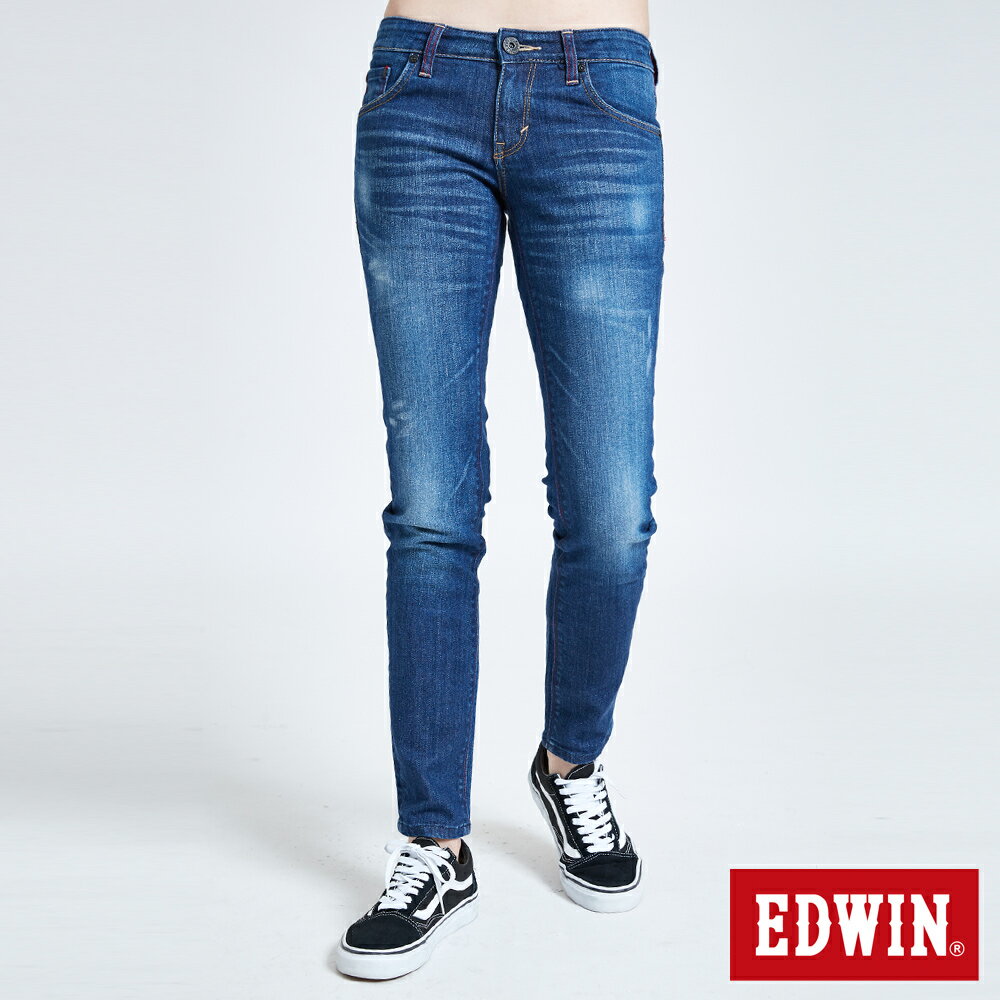 EDWIN MISS EDGE LINE 紅線窄管牛仔褲-女款 中古藍 SKINNY
