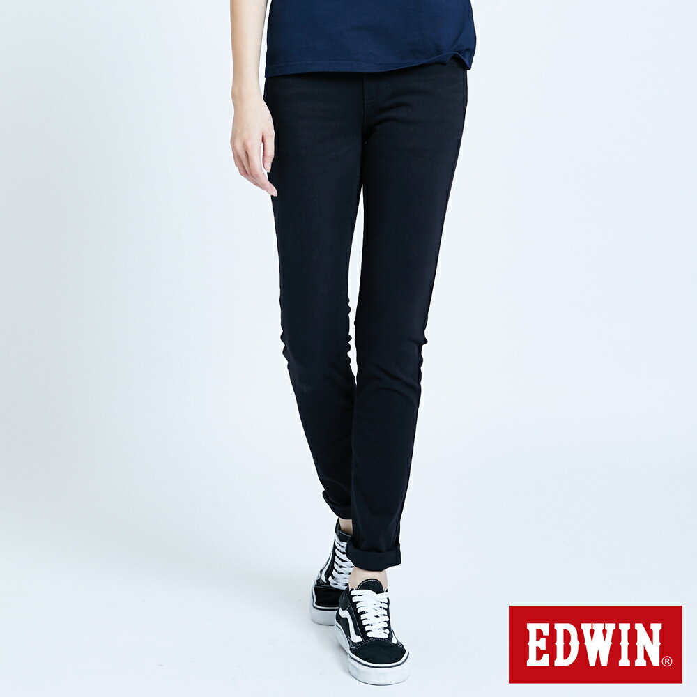 EDWIN JERSEYS 迦績 EJ2 棉小直筒牛仔褲-女款 黑色 JOGGER #丹寧服飾特惠