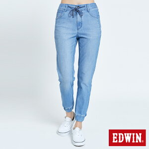 特降品↘EDWIN 迦績 E-FUNCTION EJ6 綁帶束口牛仔褲-女款 漂淺藍 TAPERED JOGGER