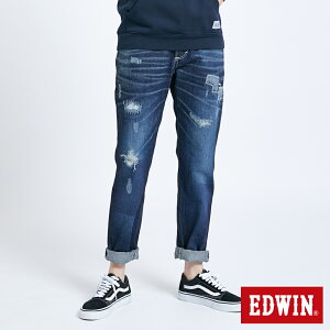 EDWIN B.T刷破窄直筒牛仔褲-女款 中古藍