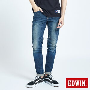 EDWIN 503輕磨破窄管牛仔褲-男款 中古藍