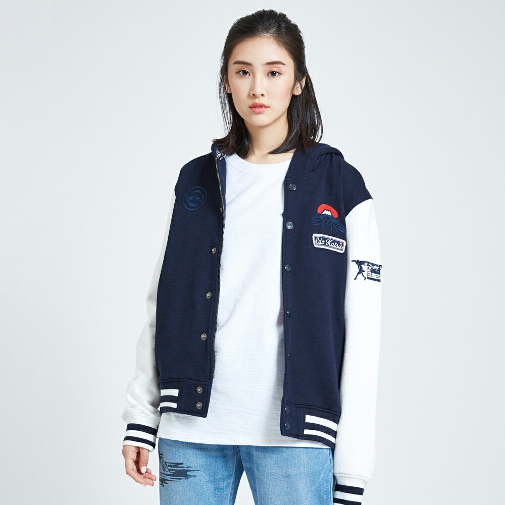 EDOKATSU 江戶勝 針織連帽棒球外套-男女款 丈青 1