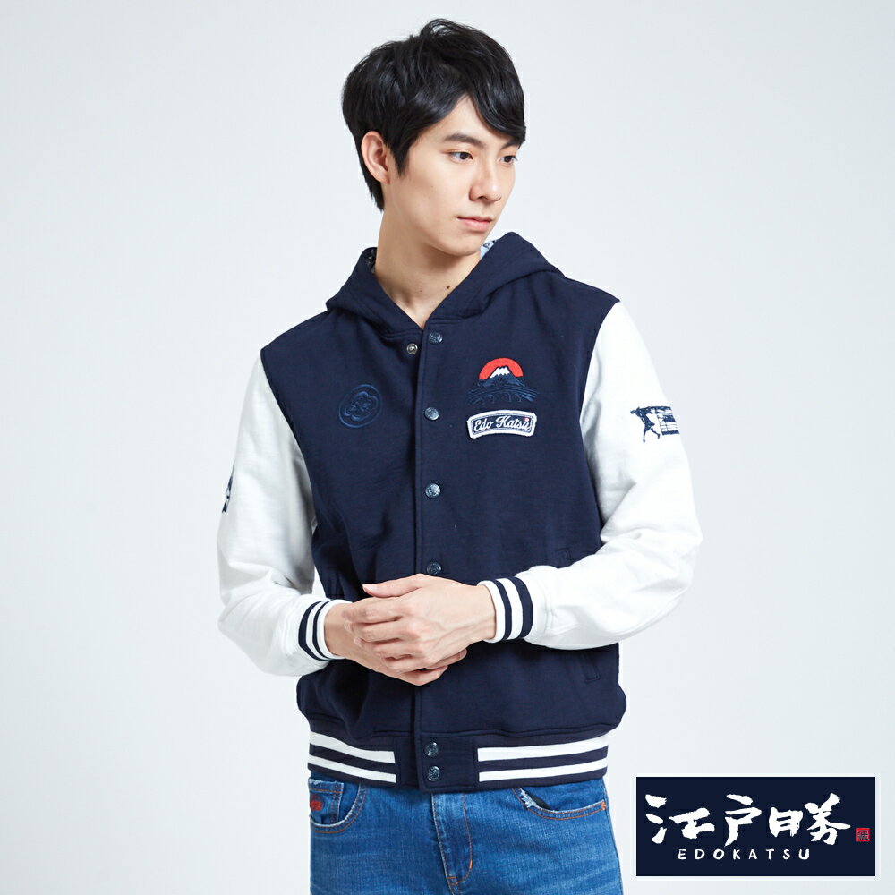 EDOKATSU 江戶勝 針織連帽棒球外套-男女款 丈青 3