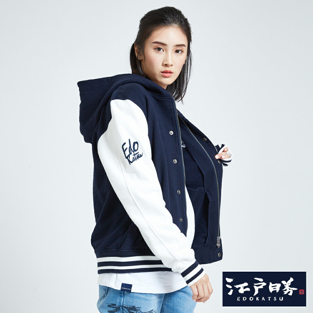 EDOKATSU 江戶勝 針織連帽棒球外套-男女款 丈青 4