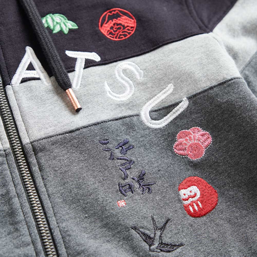 EDOKATSU江戶勝 和風小刺繡拼接色塊休閒連帽外套-男款 黑色 5
