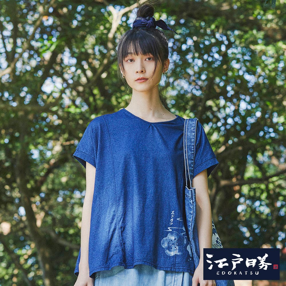EDOKATSU江戶勝 後染寬短袖T恤-女款 中古藍 #503生日慶