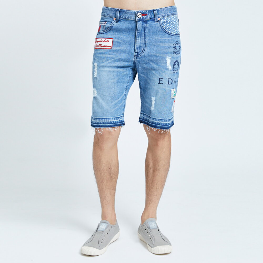 EDOKATSU江戶勝 能樂不收邊牛仔短褲-男款 漂淺藍 SHORTS 1