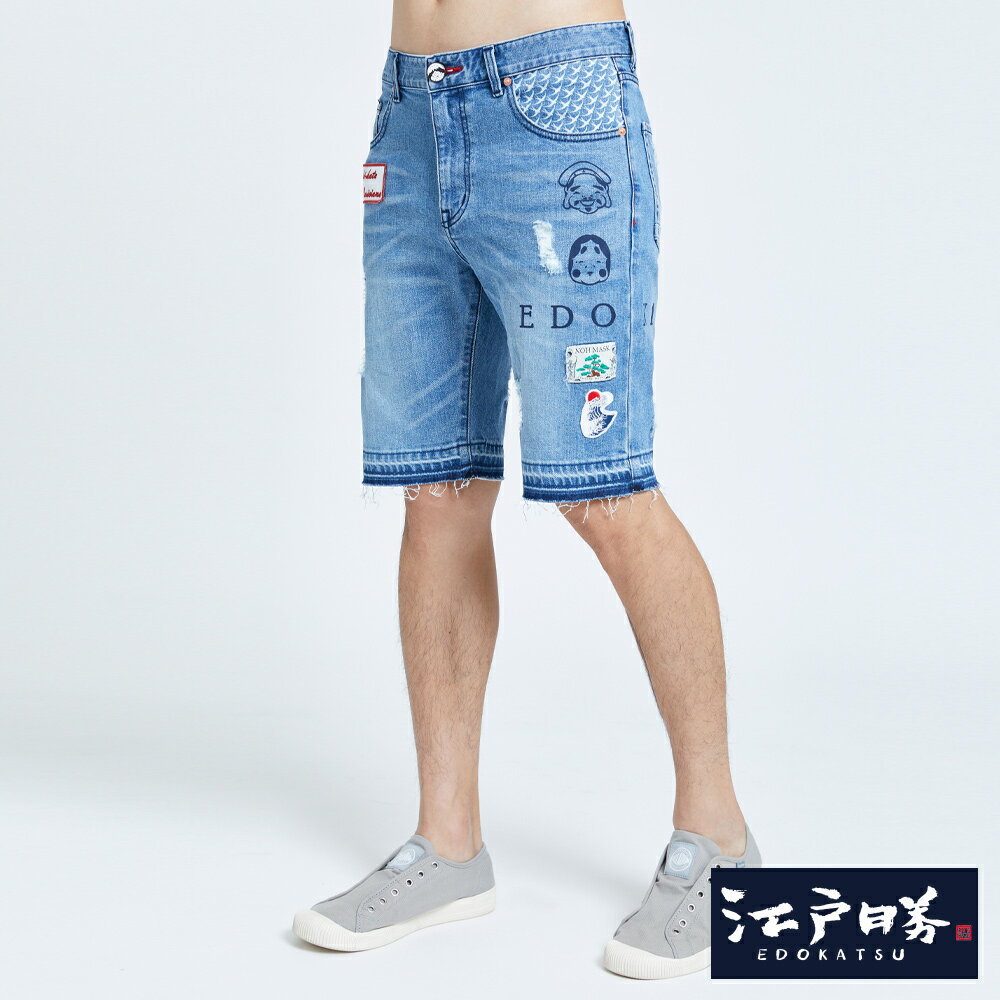EDOKATSU江戶勝 能樂不收邊牛仔短褲-男款 漂淺藍 SHORTS 3