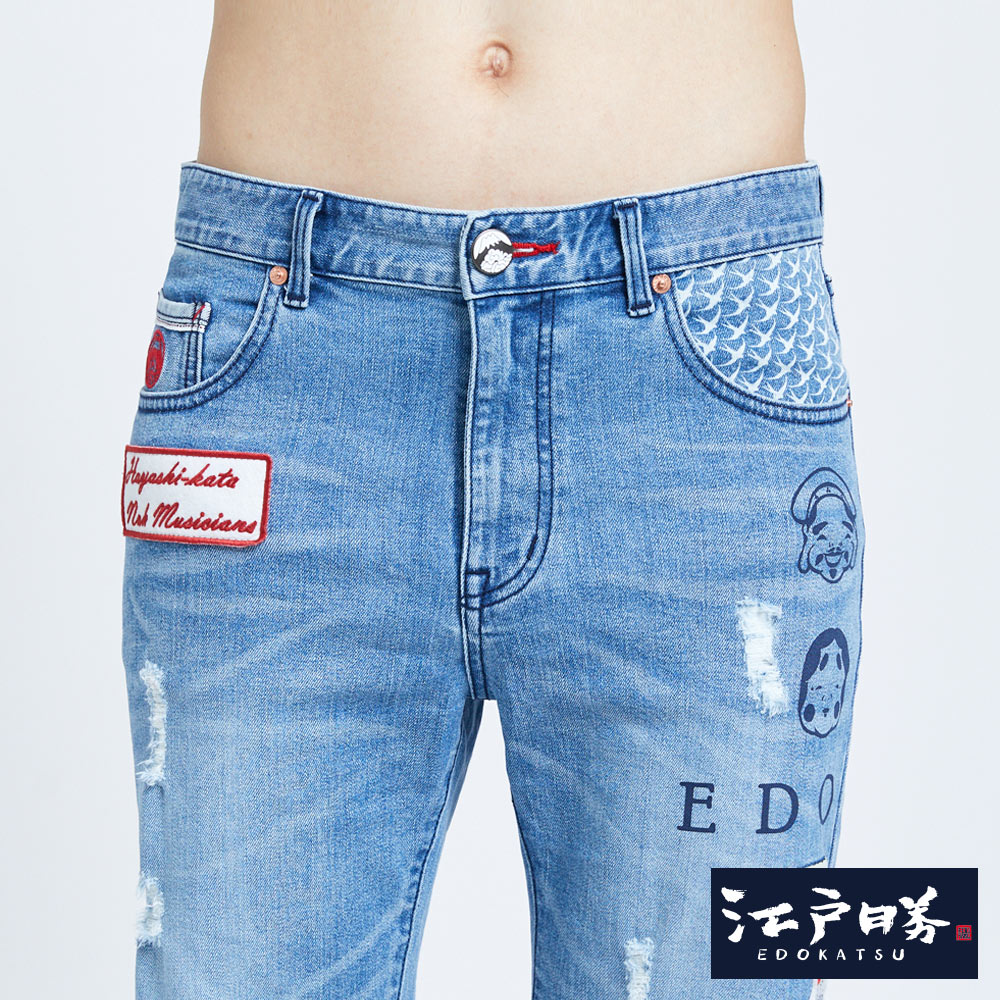 EDOKATSU江戶勝 能樂不收邊牛仔短褲-男款 漂淺藍 SHORTS 6