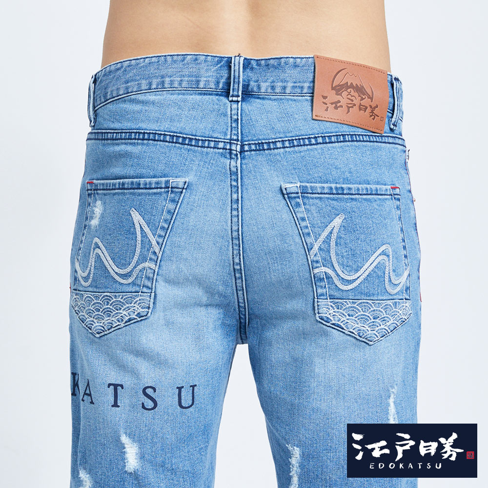 EDOKATSU江戶勝 能樂不收邊牛仔短褲-男款 漂淺藍 SHORTS 7