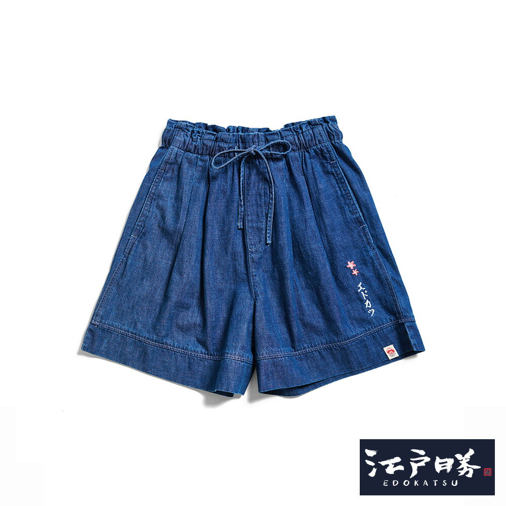 EDOKATSU江戶勝 女款 牛仔櫻花短褲 (石洗藍)
