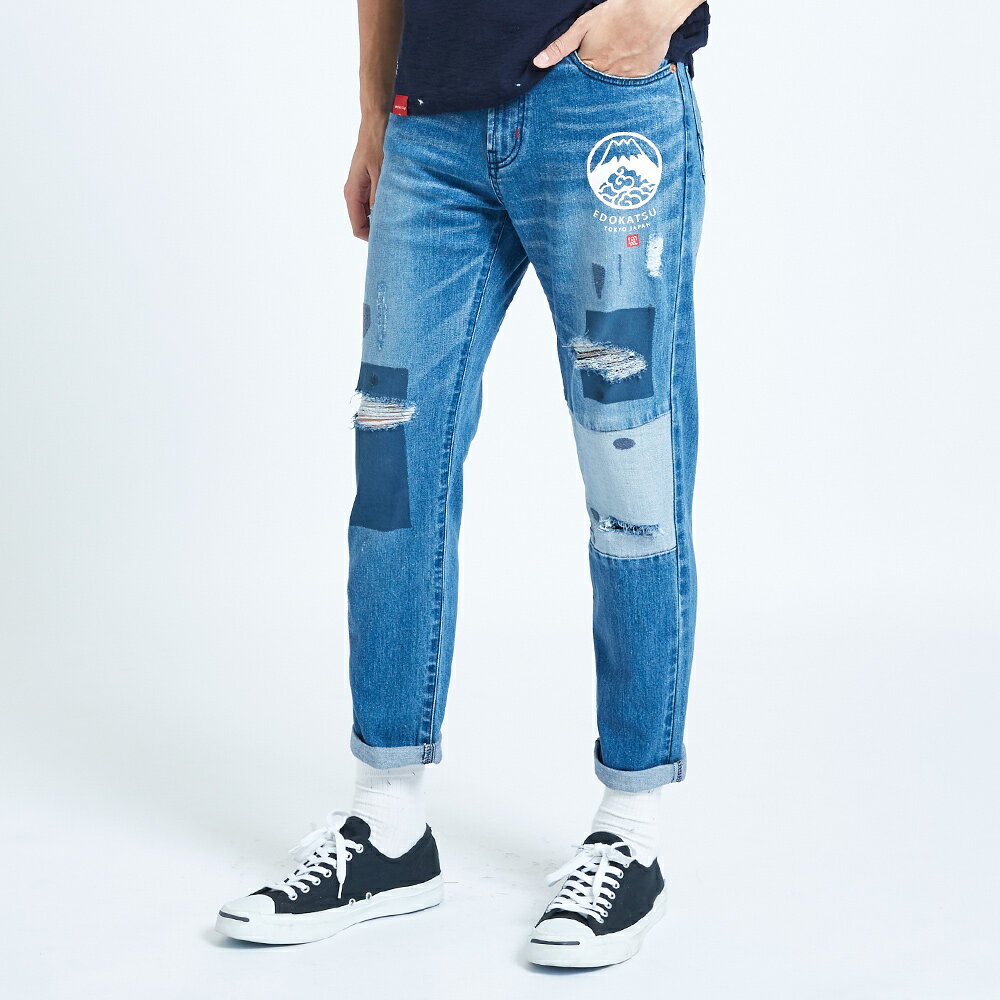 江戶勝 色塊拼接AB牛仔褲