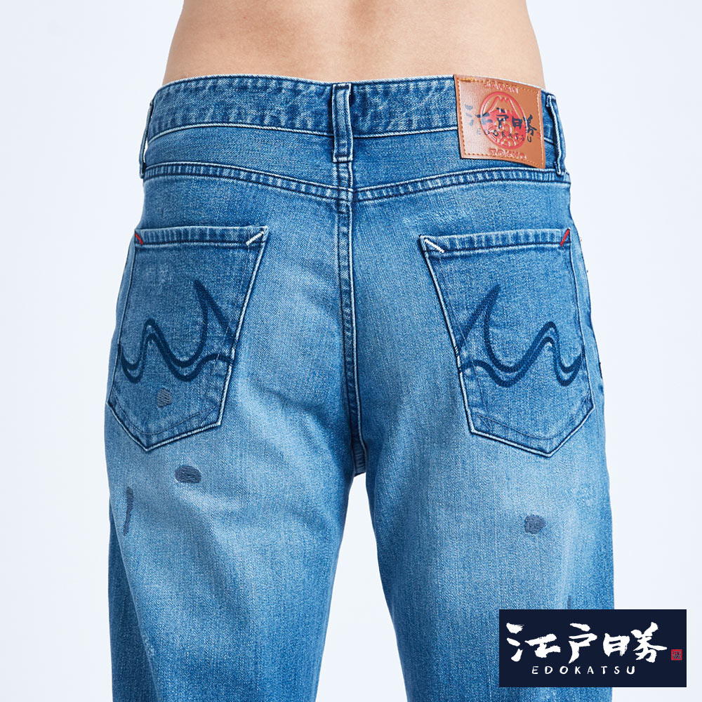 EDOKATSU江戶勝 色塊拼接AB牛仔褲-男女款 拔洗藍 TAPERED 6