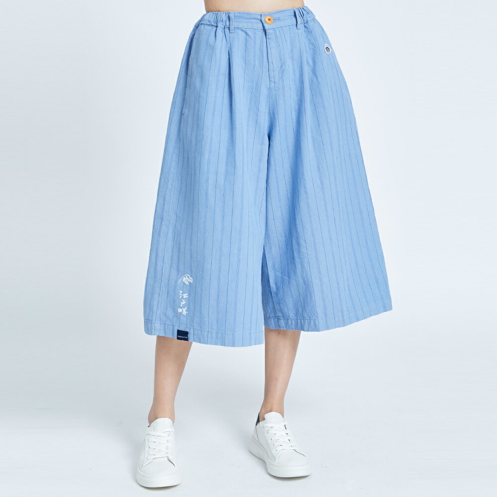EDOKATSU江戶勝 清爽條紋休閒寬褲-女款 水藍 WIDE LEG CULOTTES 1