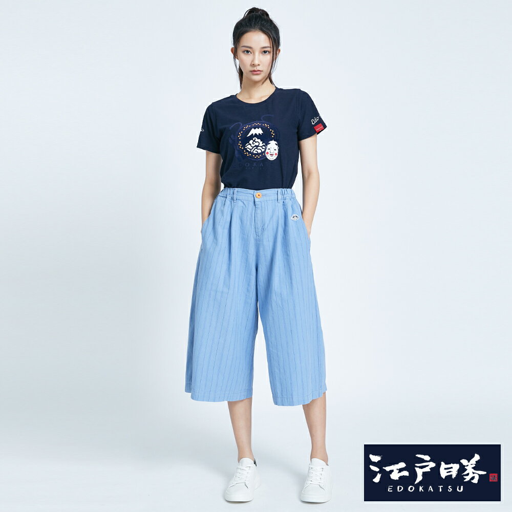 EDOKATSU江戶勝 清爽條紋休閒寬褲-女款 水藍 WIDE LEG CULOTTES 5