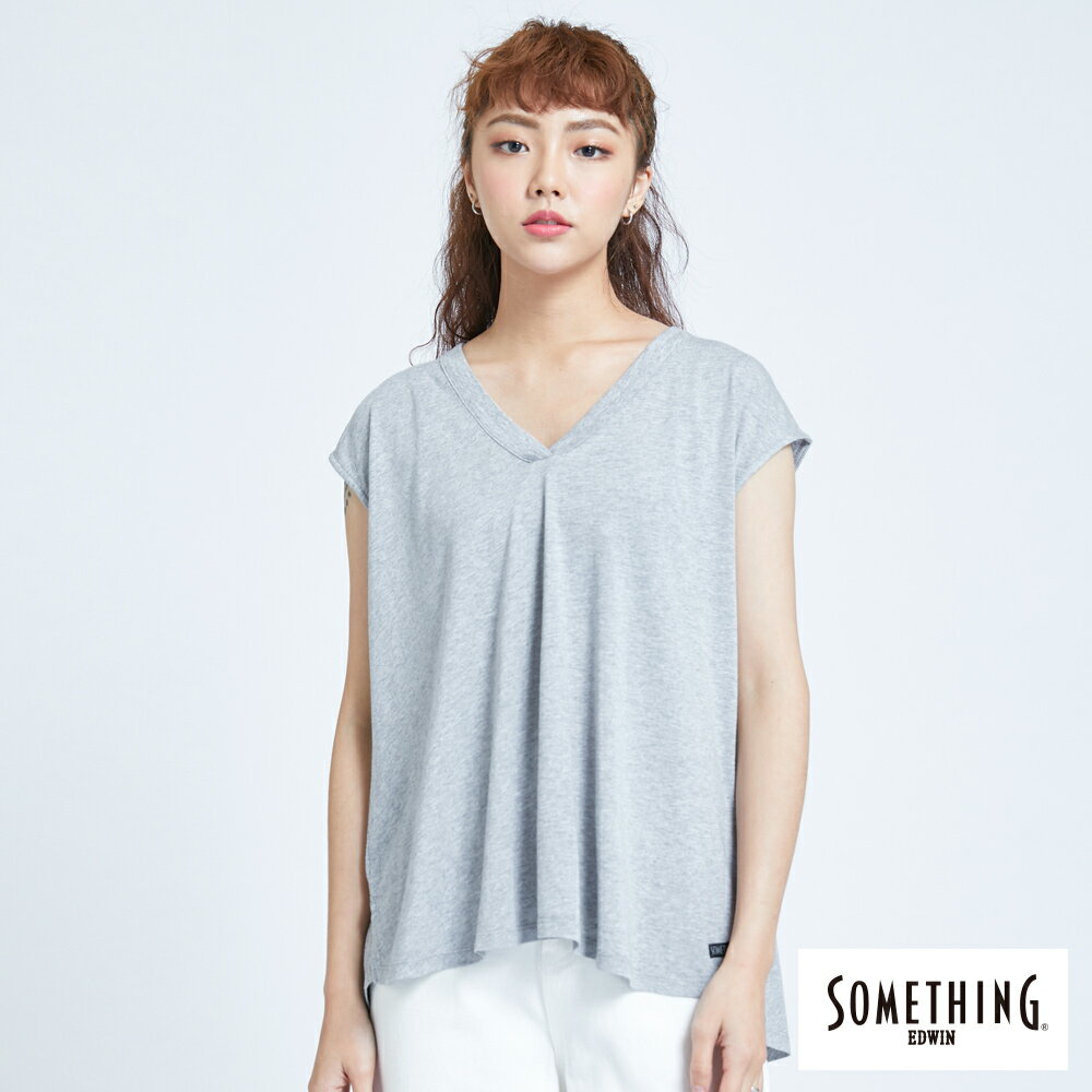 SOMETHING 女款 清新V領休閒短袖T恤 (灰色)