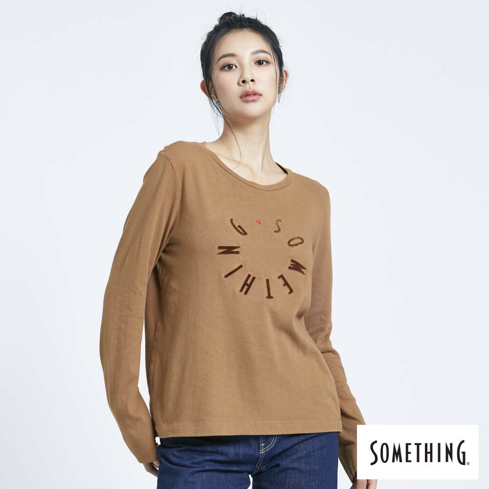 SOMETHING 女款 金蔥繡花長袖T恤 (褐色)