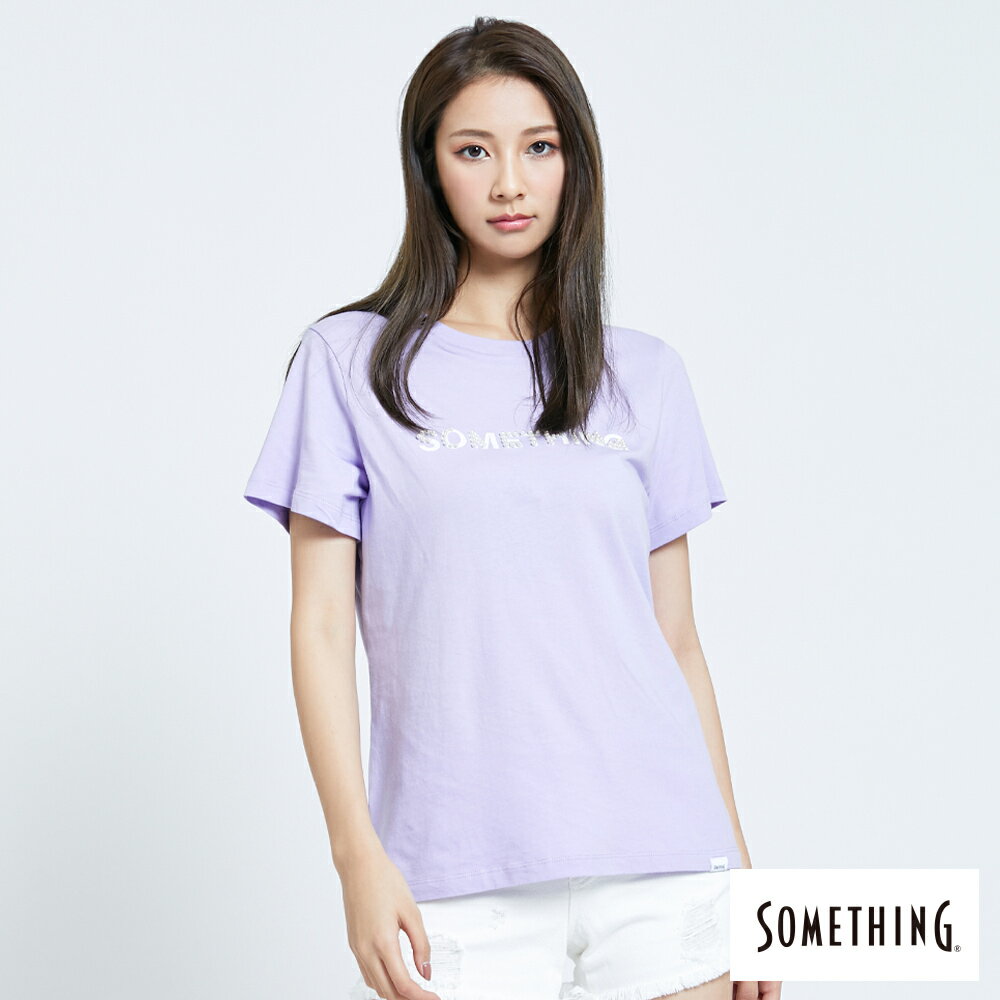 SOMETHING 釘珠LOGO短袖T恤-女款 芋紫色 #暖身慶