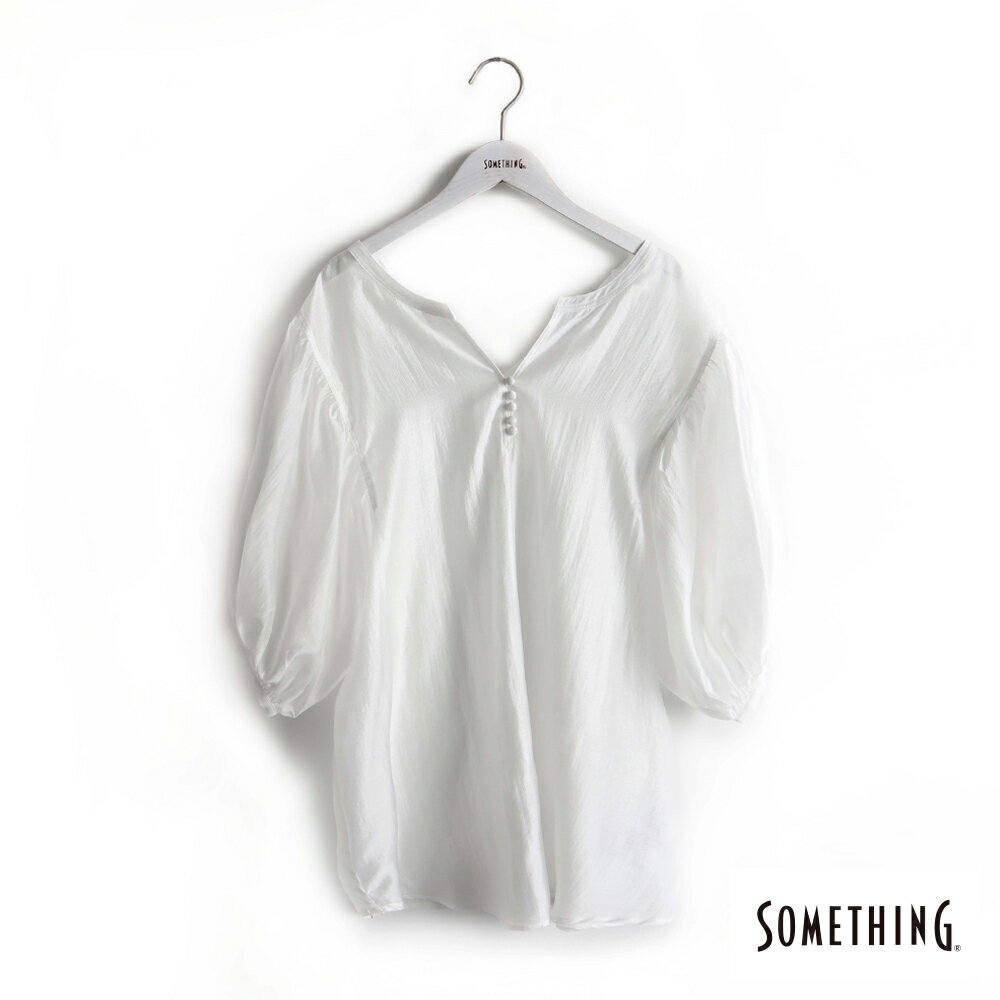 特降品↘SOMETHING 袖抽細摺微透膚襯衫-女款 米白色 #丹寧服飾特惠
