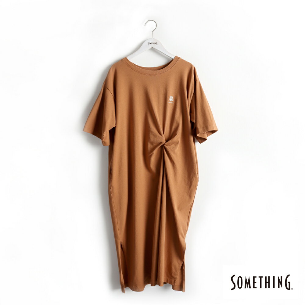 特降品↘SOMETHING 長版扭摺短袖上衣-女款 褐色 #暖身慶
