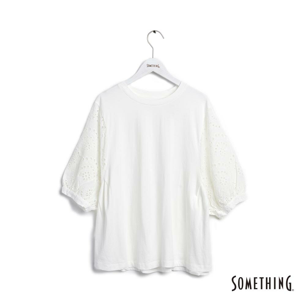 特降品↘SOMETHING 袖剪接蕾絲上衣 米白色 #503生日慶