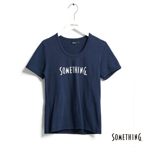 SOMETHING LOGO印花Ｕ領短袖T恤-女款 丈青色