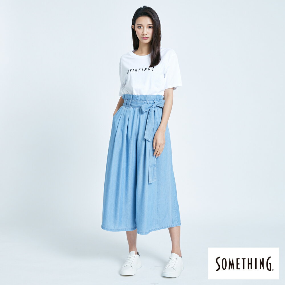 SOMETHING 天絲®束袋型闊腿褲-女款  漂淺藍 5
