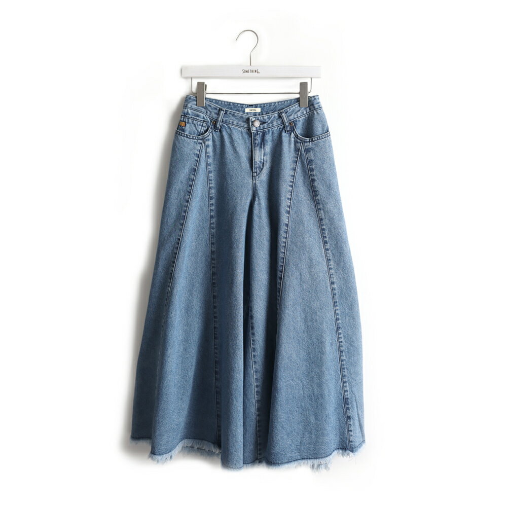 SOMETHING剪接寬版牛仔褲