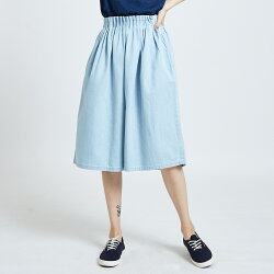新品↘SOMETHING 立體腰摺 七分牛仔褲裙-女款 重漂藍 WIDE LEG