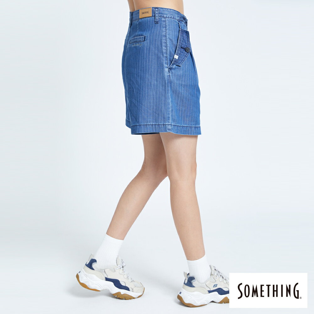 SOMETHING NEO FIT 袋蓋打摺條紋五分褲-女款 拔洗藍 SHORTS 3