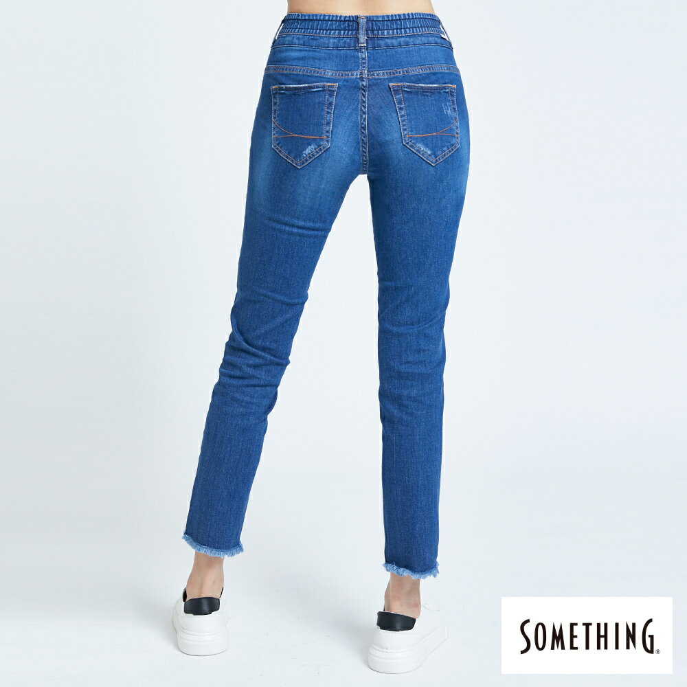 SOMETHING NEO FIT 內腰鬆緊帶九分牛仔褲-女款 中古藍 SLIM 2