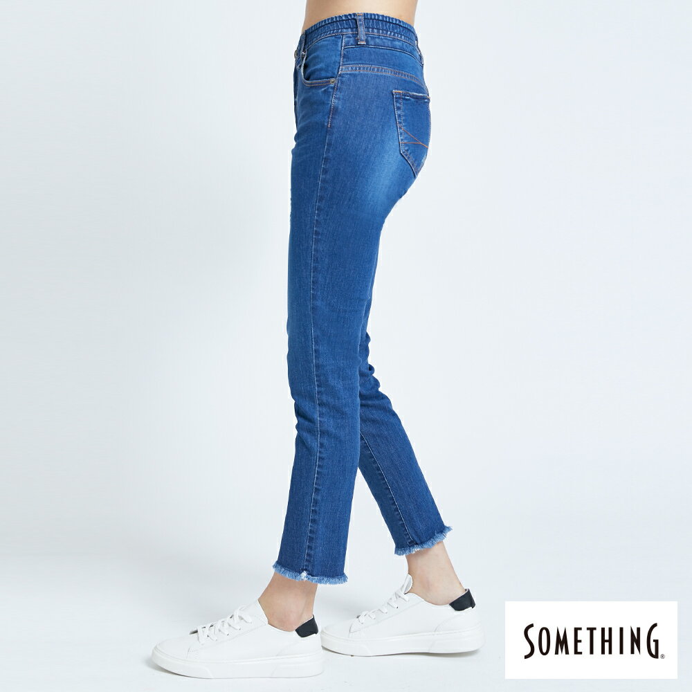 SOMETHING NEO FIT 內腰鬆緊帶九分牛仔褲-女款 中古藍 SLIM 4
