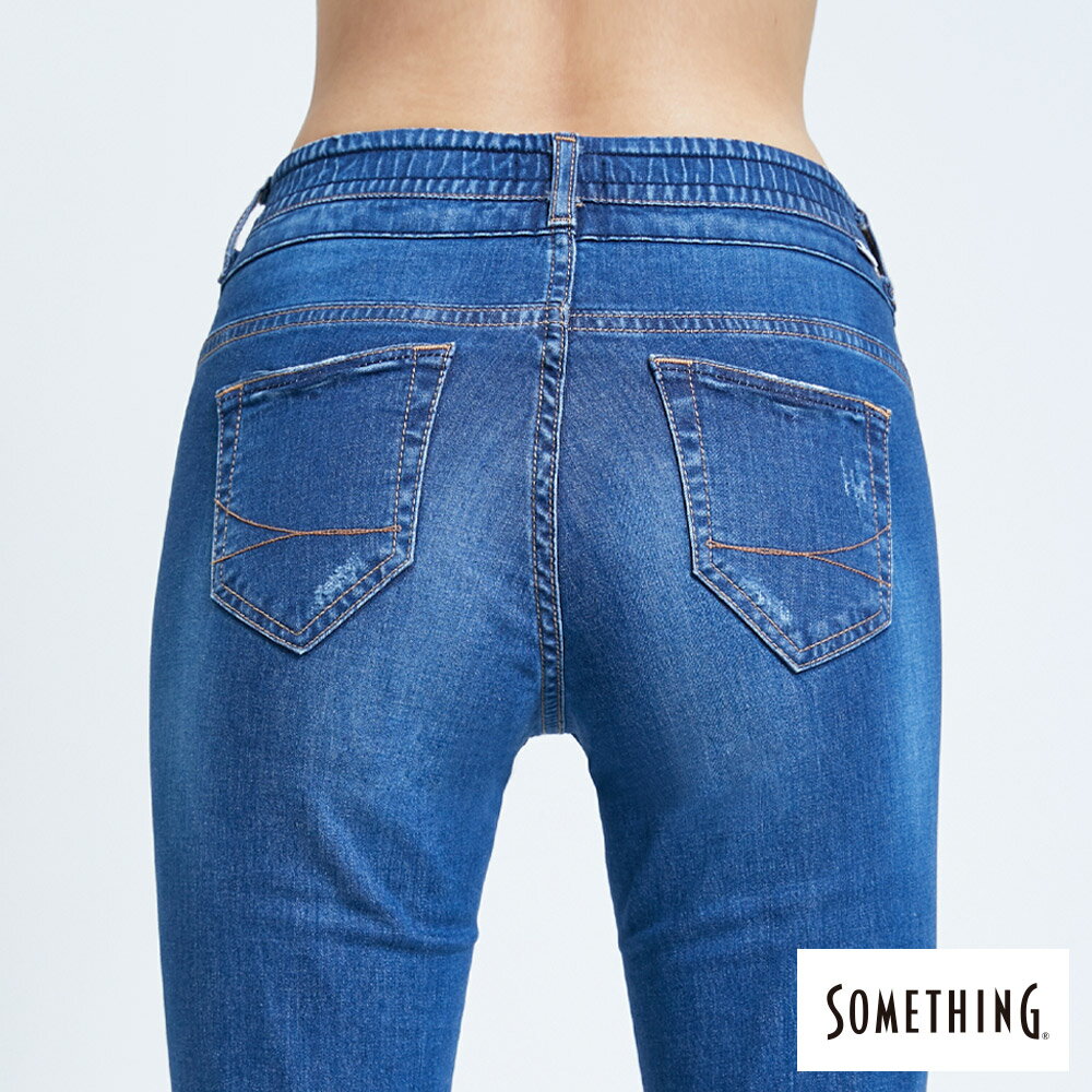 SOMETHING NEO FIT 內腰鬆緊帶九分牛仔褲-女款 中古藍 SLIM 7