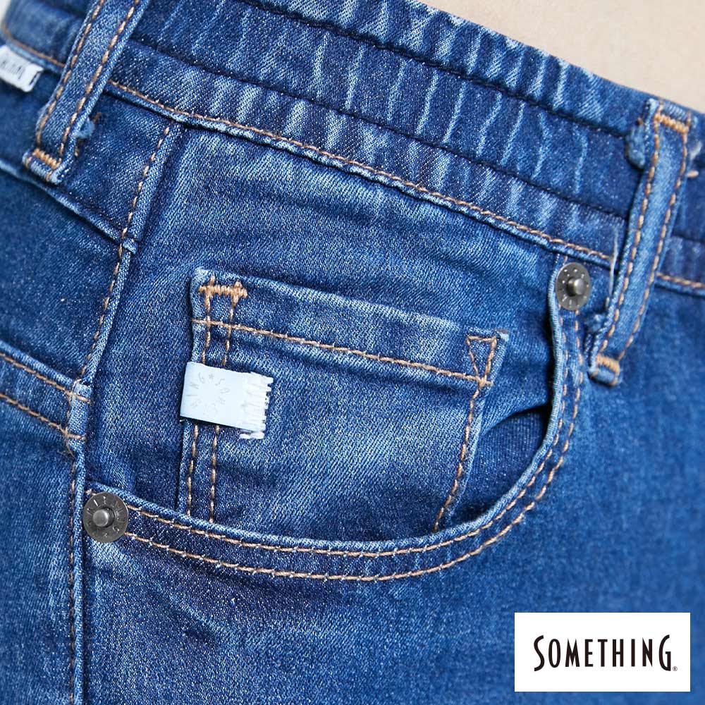 SOMETHING NEO FIT 內腰鬆緊帶九分牛仔褲-女款 中古藍 SLIM 8