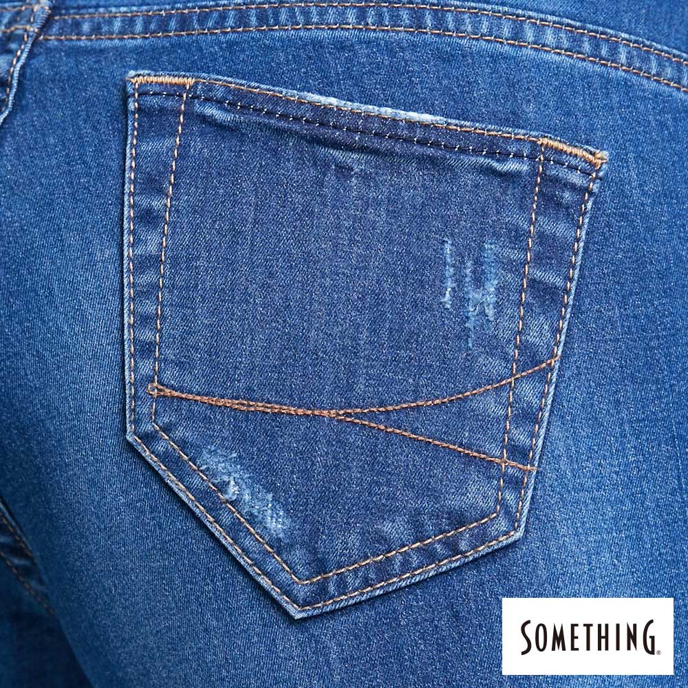SOMETHING NEO FIT 內腰鬆緊帶九分牛仔褲-女款 中古藍 SLIM 9