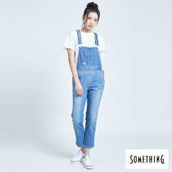 新品↘SOMETHING NEO FIT 基本款 吊帶牛仔褲-女款 石洗藍 OVERALL