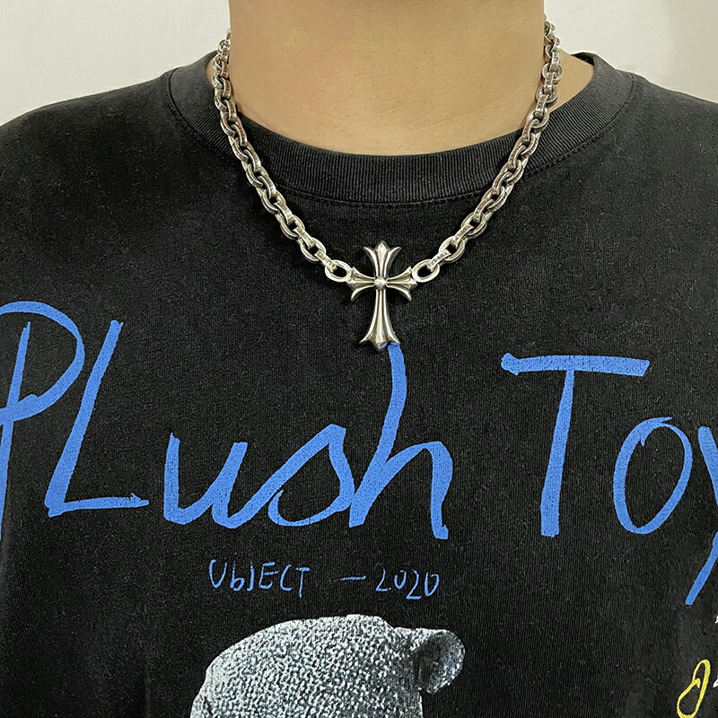 925純銀8毫米字母鏈十字架時尚克羅心泰銀網紅潮款個性朋克風項鏈