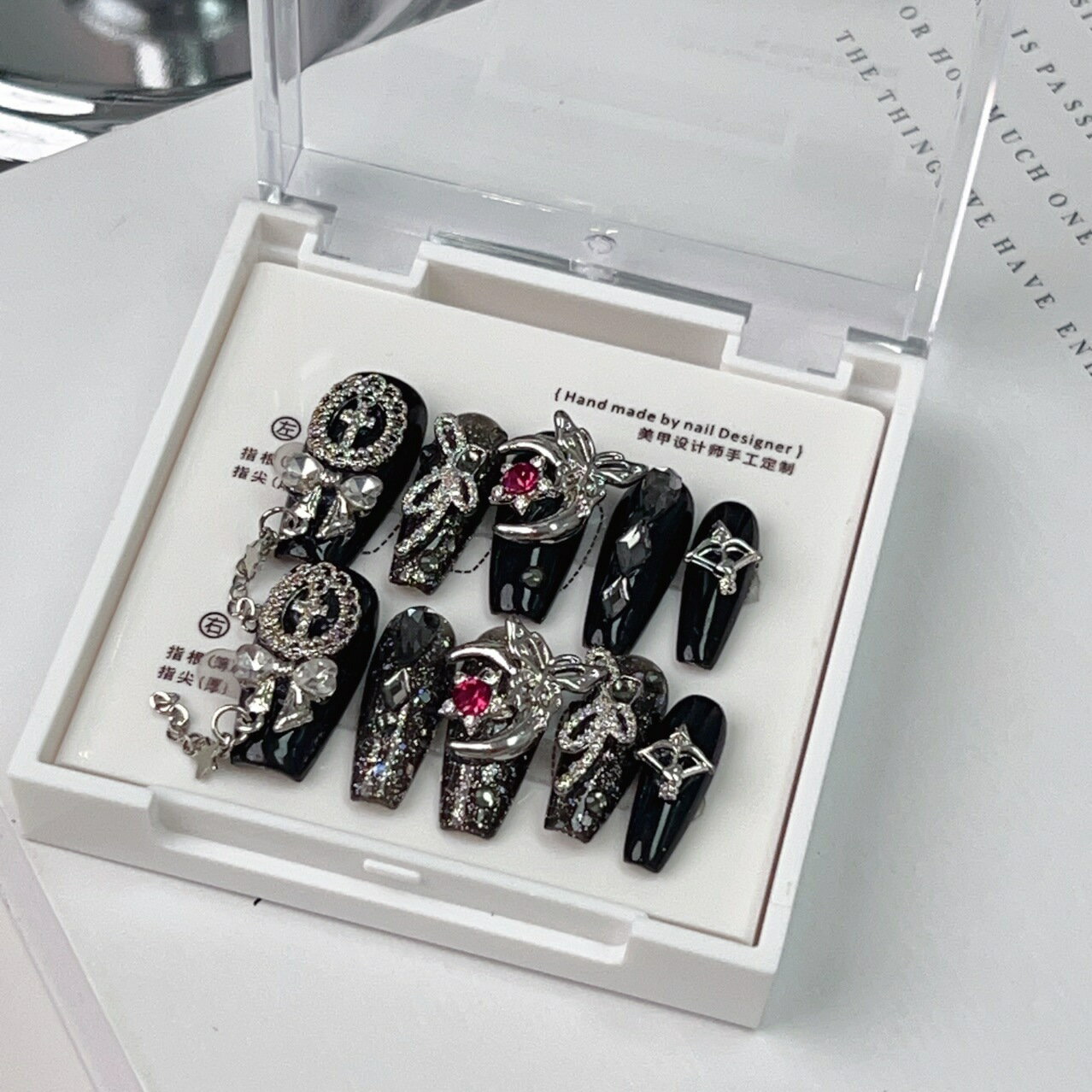 純手工原創重工穿戴甲暗黑辣妹輕奢風美甲成品貼片可拆卸套裝