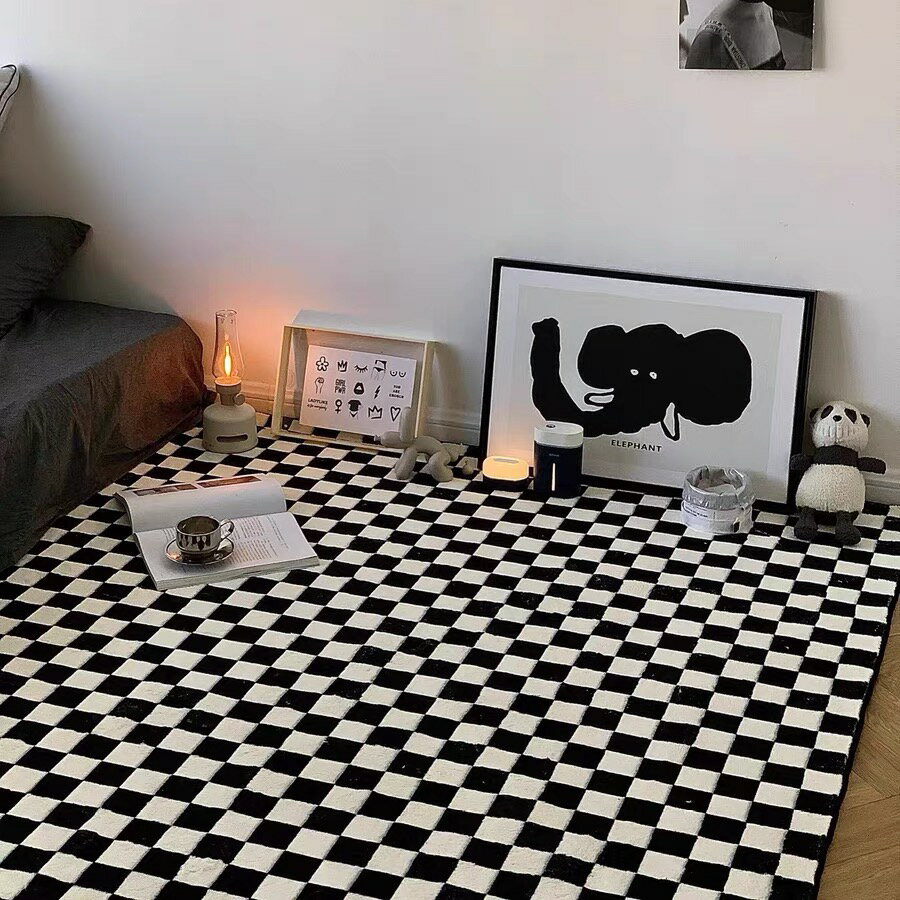 棋盤格地毯客廳個性黑白綠格子床邊臥室潮流ins風摩洛哥地墊定製