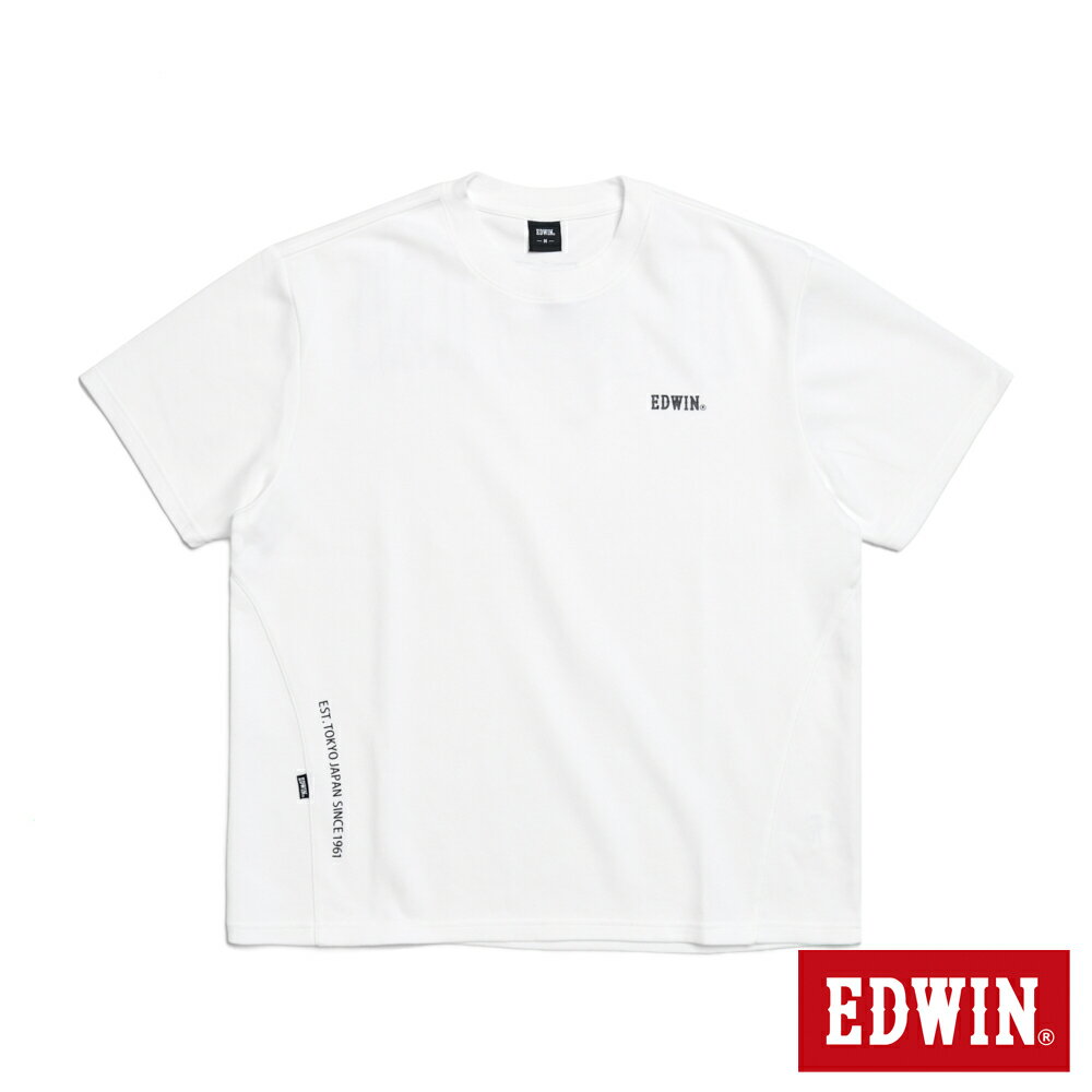 EDWIN 吸濕排汗剪接寬版短袖T恤-男款 白色