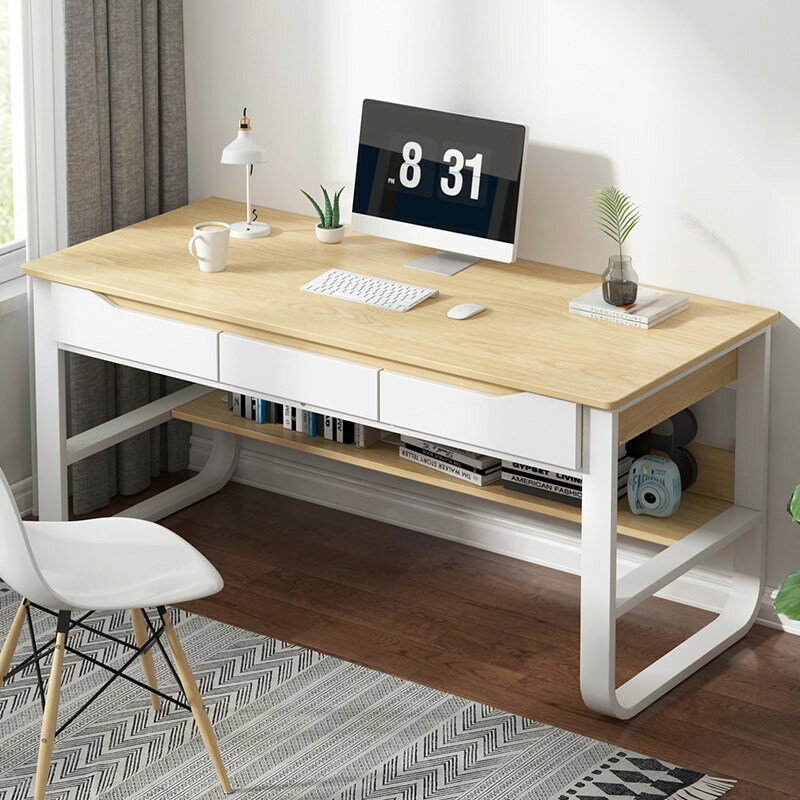 簡易鋼木電腦桌臺式家用出租房雙人寫字學習桌臥室經濟辦公桌書桌