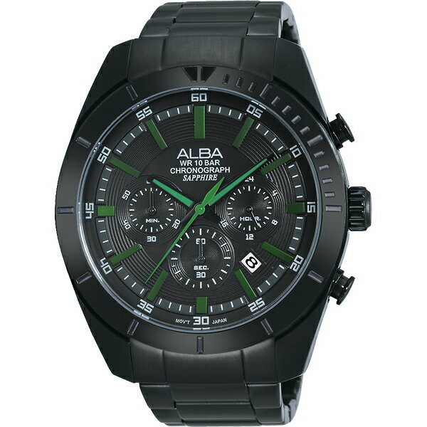 ALBA VD53-X150G(AT3603X1)魅力黑綠色計時腕錶/黑面45mm｜樂天領券折300★全館特惠中★指定刷卡回饋10%