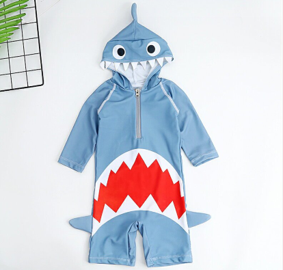 兒童泳裝連體鯊魚防曬速干嬰兒小童寶寶1-3歲長袖游泳衣【聚物優品】