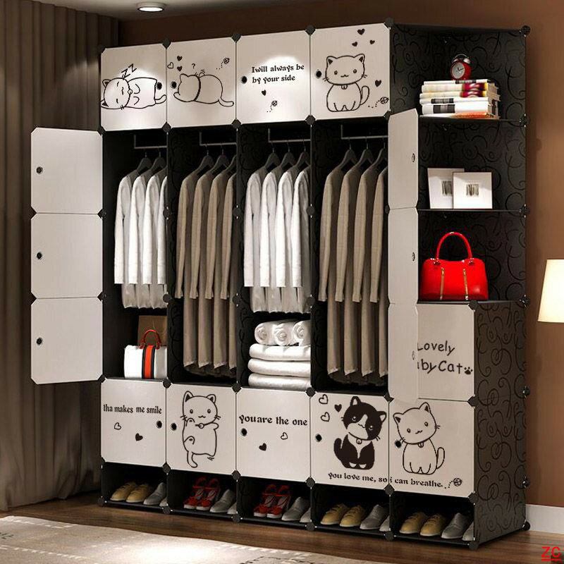 塑膠衣櫃 組裝衣櫃 簡易衣柜卡通衣柜收納柜自由組合組裝鋼架樹脂單人雙人衣柜衣櫥